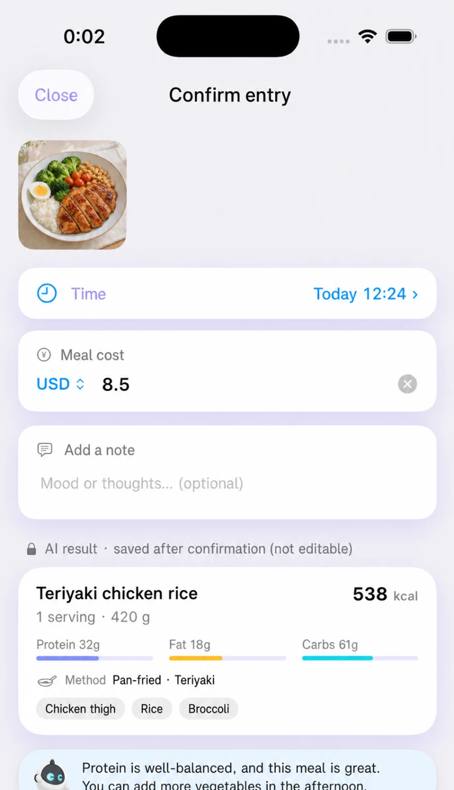 Actual Nometer app analysis confirmation screen